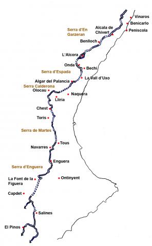 mapa del traçat del trasvas de l'Ebre