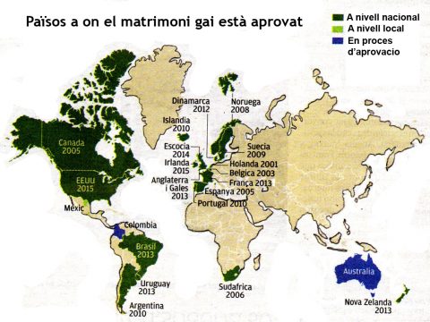 Mapa d'aprovacio dels matrimonis gay a nivell mundial