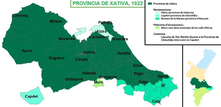 Mapa de l'antiga provincia de Xativa