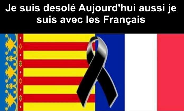 Composicio senyera i bandera francesa en el crespo negre en mig
